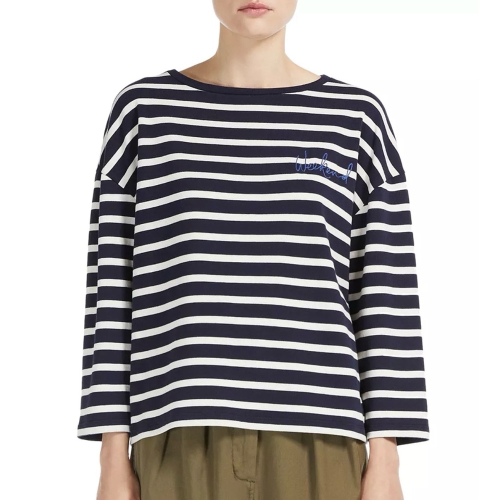 MaxMara Weekend Navy Blue And White Striped Long Sleeve Top Size Medium